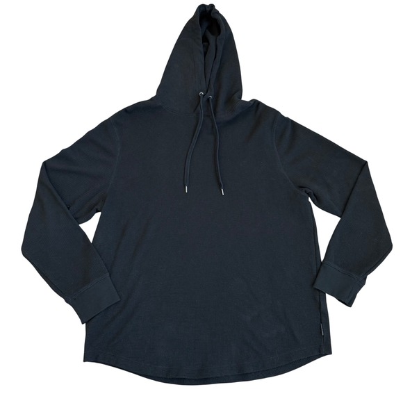 American Eagle Mens Black Waffle Knit Thermal Hoodie Sweatshirt Size Large L - Picture 2 of 9